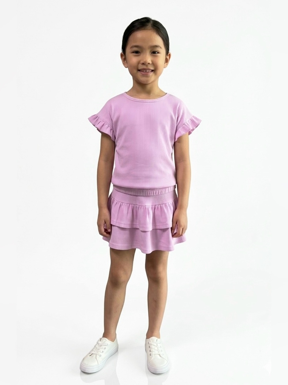 Girls' Lila Ruffle Sleeves Shirt and a Tiered Ruffle Skirt